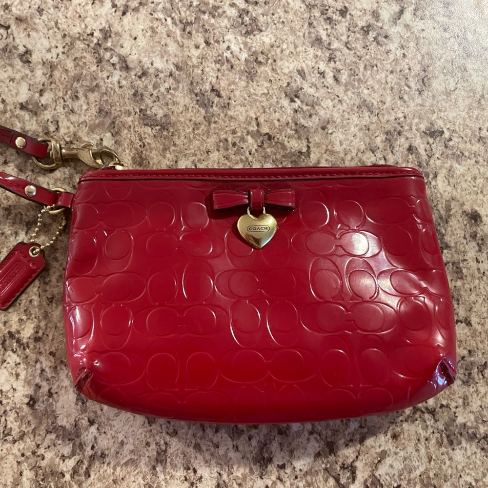 Coach Red Embossed Clutch with Heart Charm